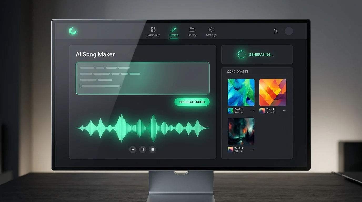 AI Song Maker interface turning a text prompt into a full song draft