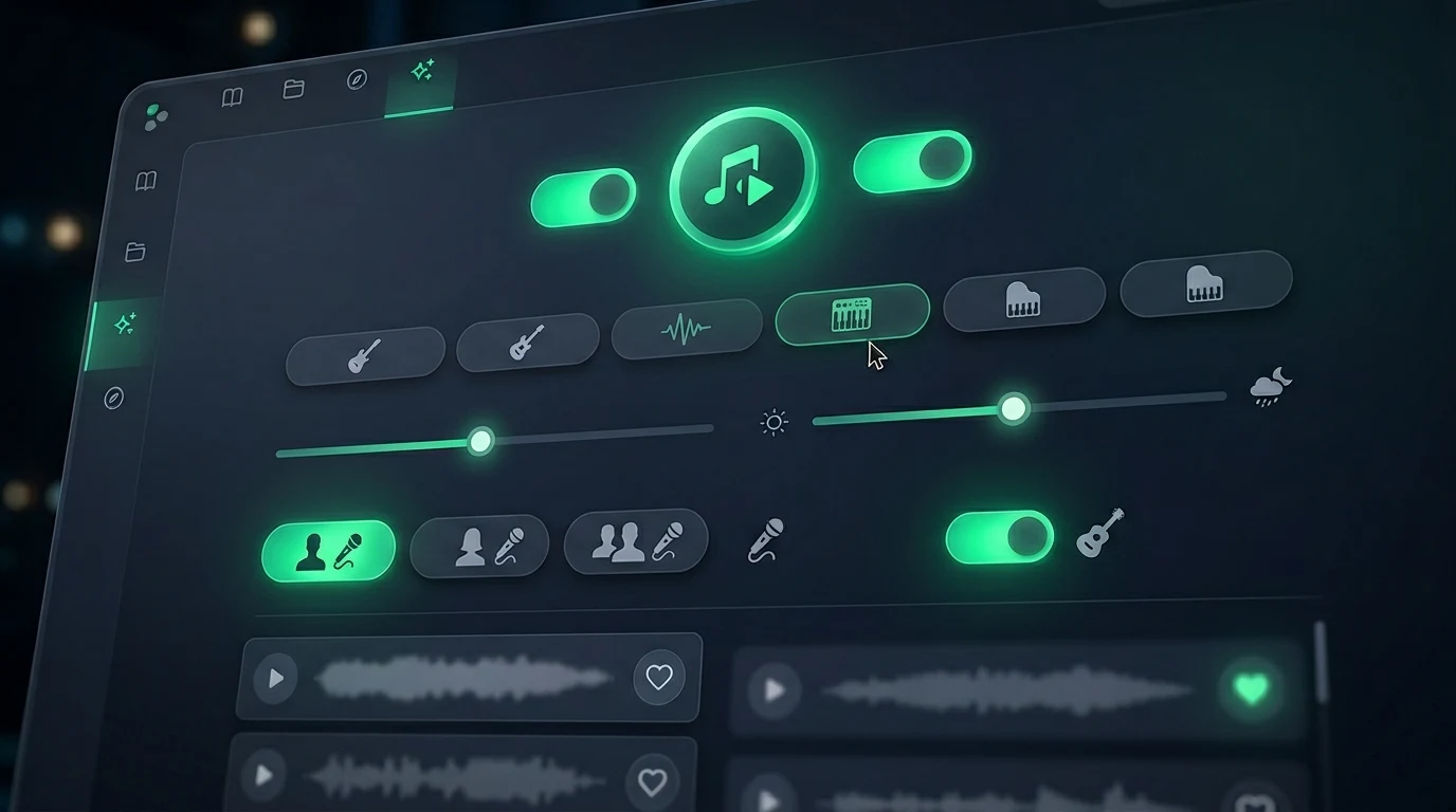 AI Song Maker controls for mood, genre, and vocals